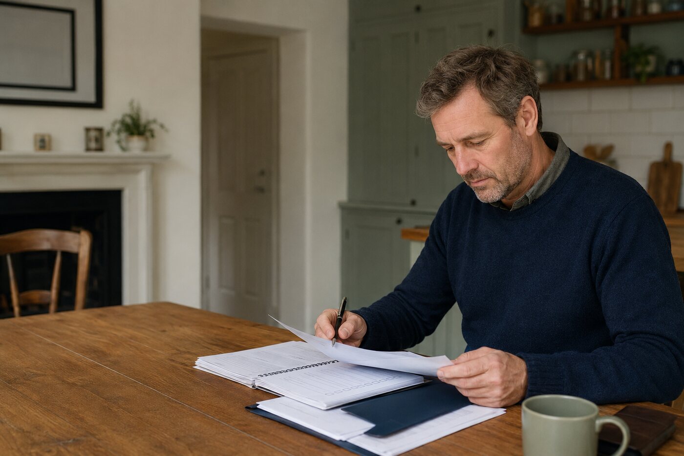 A landlord reviewing a property letting checklist at home